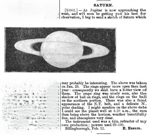 Edward Iszatt Essam's 1894 report of an observation of Saturn from Billingborough