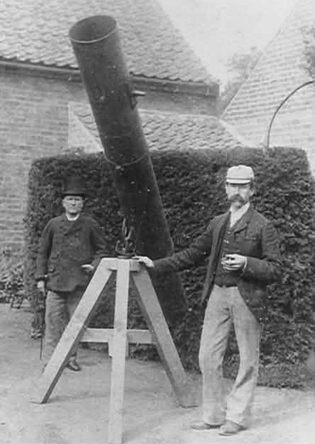 Edward Essam and Dr Thomas Blassom with a telescope, circa 1895